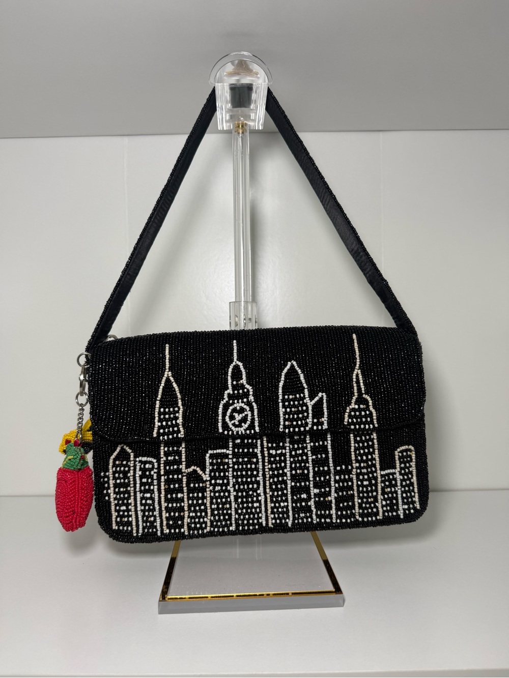 Beaded Skyline Shoulder Bag in Black New York beaded bag
